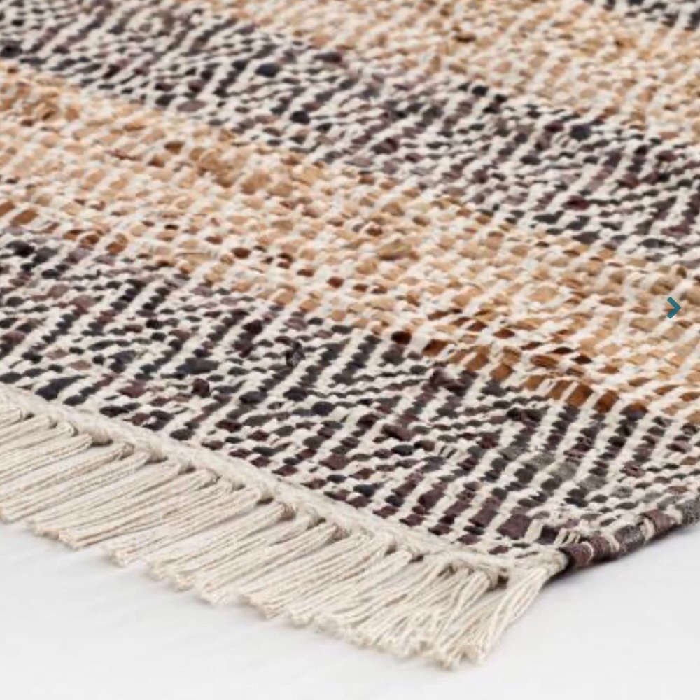 Striped leather chindi rug runner